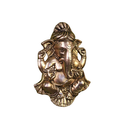 Handcrafted Brass Ganesha Face Wall 8.5 Inch closeup – intricate craftsmanship