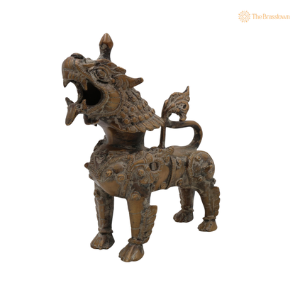 Handcrafted Brass Singha Statue - Feng Shui Lion, Peetal Lion Sculpture for Home &amp; Office Decor 7 Inch