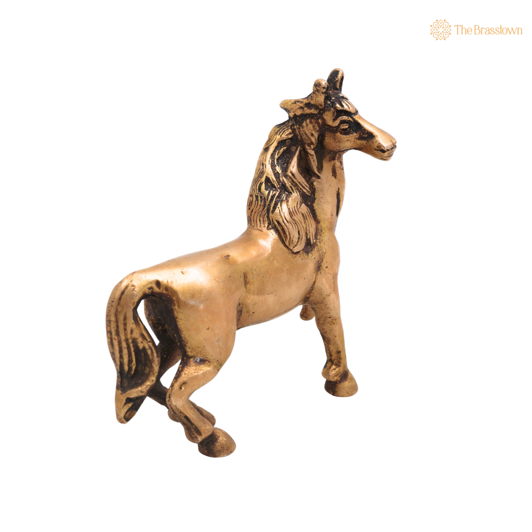 Unique Handcrafted Brass Horse Sculpture – Antique Peetal Ashva (Horse) Statue for Home, Office &amp; Table Décor 4 Inch
