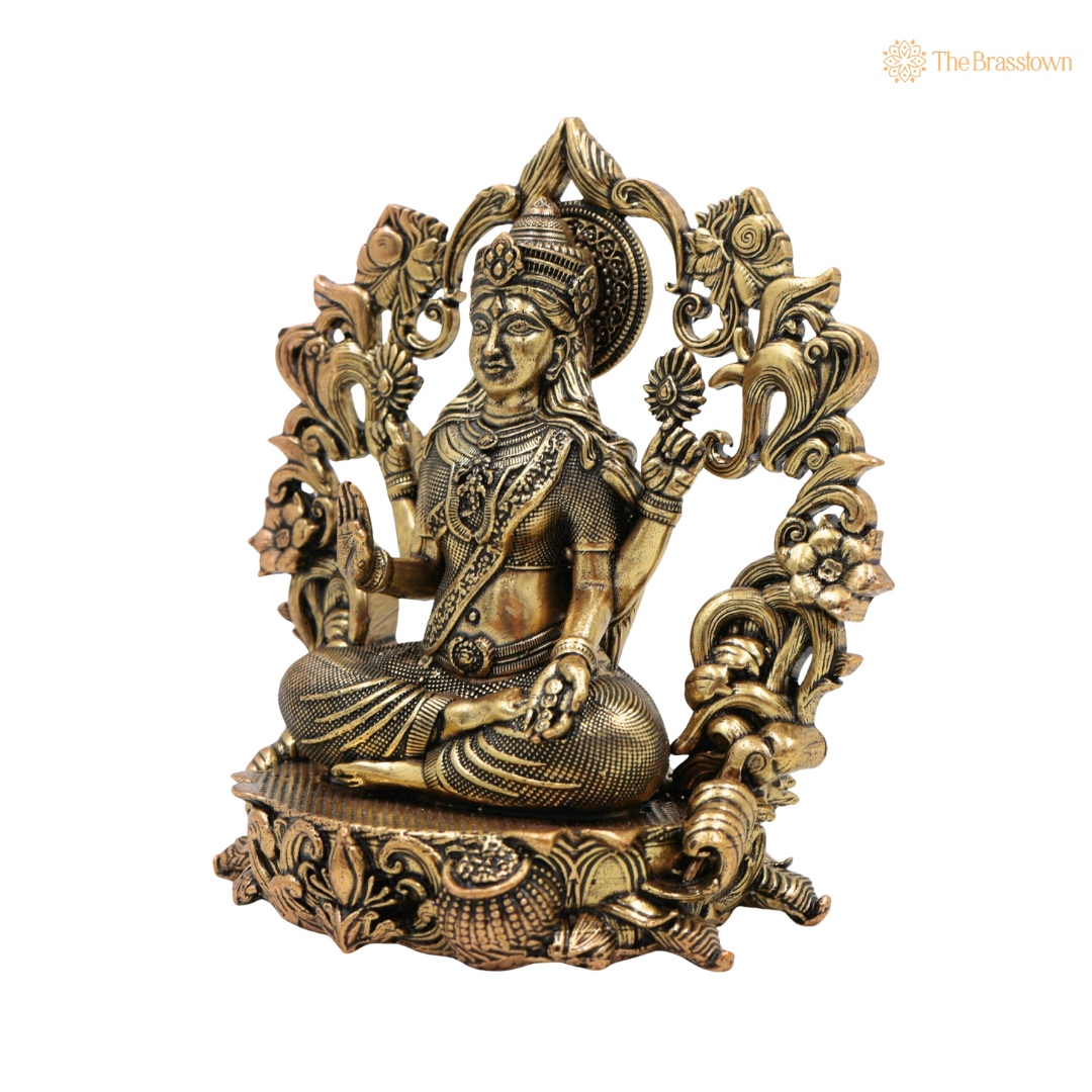 Brass Sitting Lakshmi Idol 4 Inch closeup – intricate craftsmanship