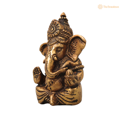 Brass Mini Ganapati Vinayaka Idol – Handcrafted Traditional Chola Style Ganesha Murti for Pooja, Home Mandir, Décor &amp; Spiritual Gifting 4 Inch