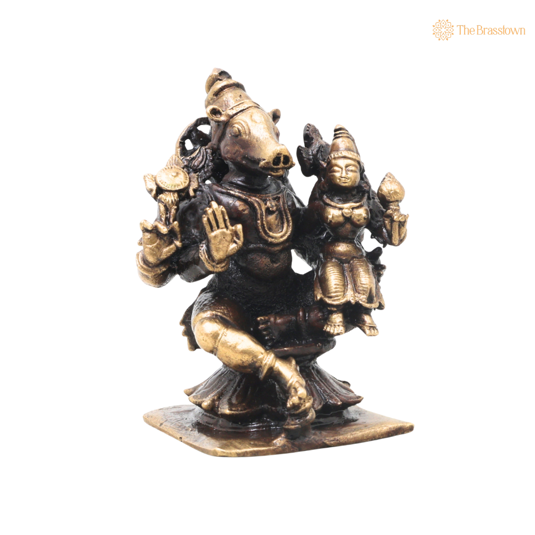 Brass Lakshmi Narasimha Idol – Traditional Narahari Murti for Pooja, Home Mandir, Spiritual Décor &amp; Gifting 3 Inch