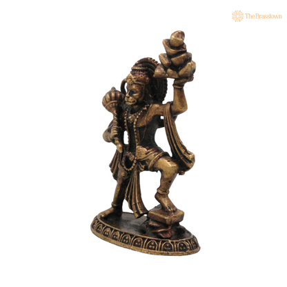 Brass Hanuman Idol with Sanjeevini 2 Inch side view – antique finish detail