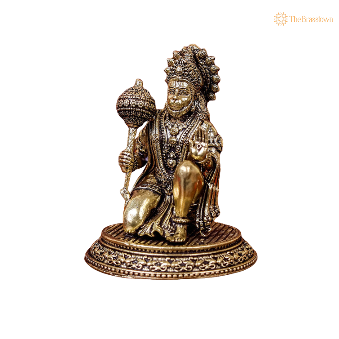 Brass Lord Hanuman Statue 2.5 Inch closeup – intricate craftsmanship