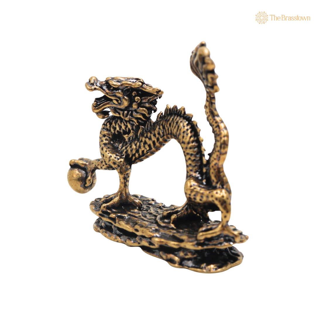 Brass Exquisite Dragon Table Decorative Statue – Decorative Dragon Showpiece for Home, Office &amp; Table Décor 2 Inch