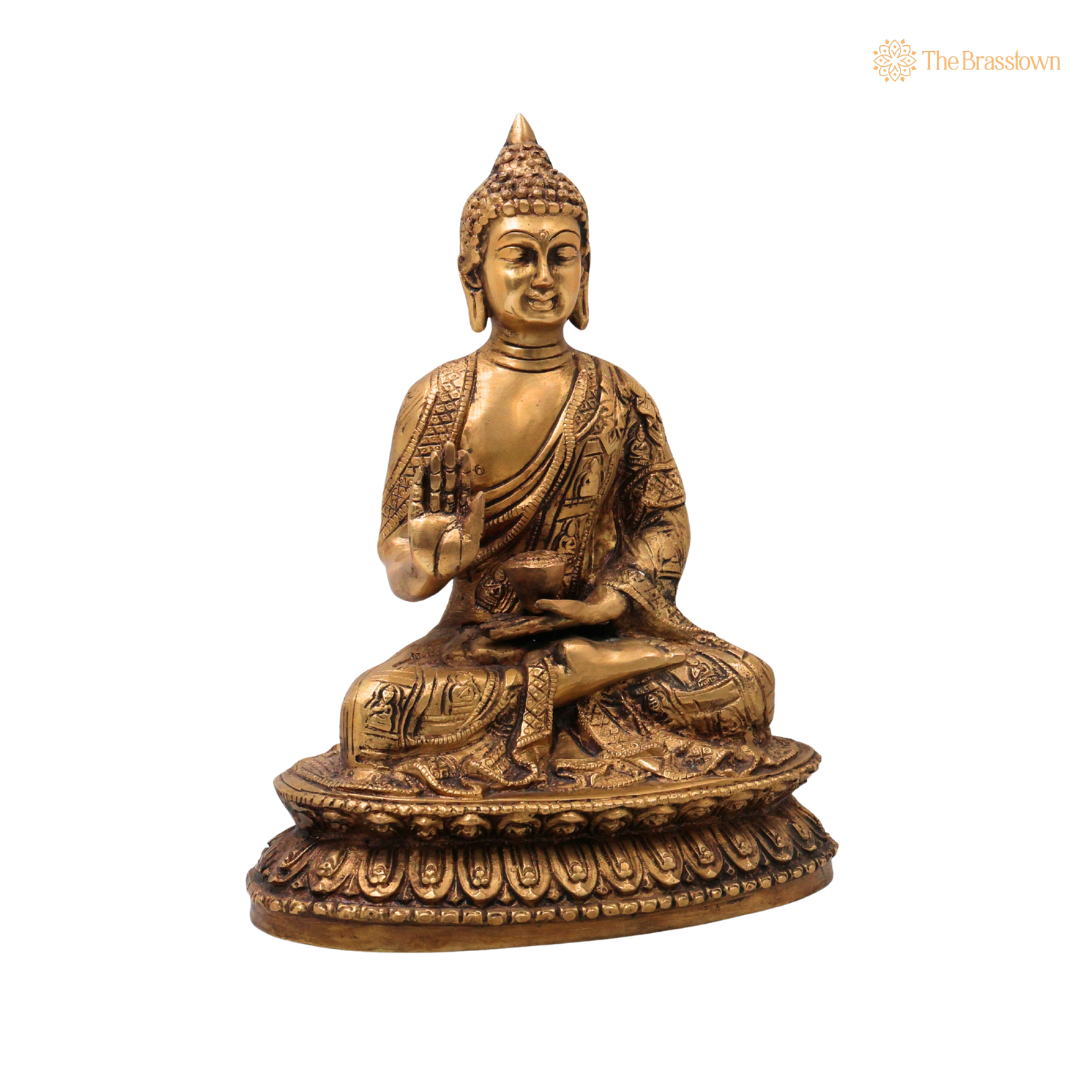Handcrafted Brass Gautama Buddha Idol in Meditation - A Symbol of Wisdom and Peace 10.5 Inch