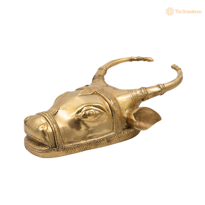 Brass Nandi Bull Face Wall 13 Inch closeup – intricate craftsmanship