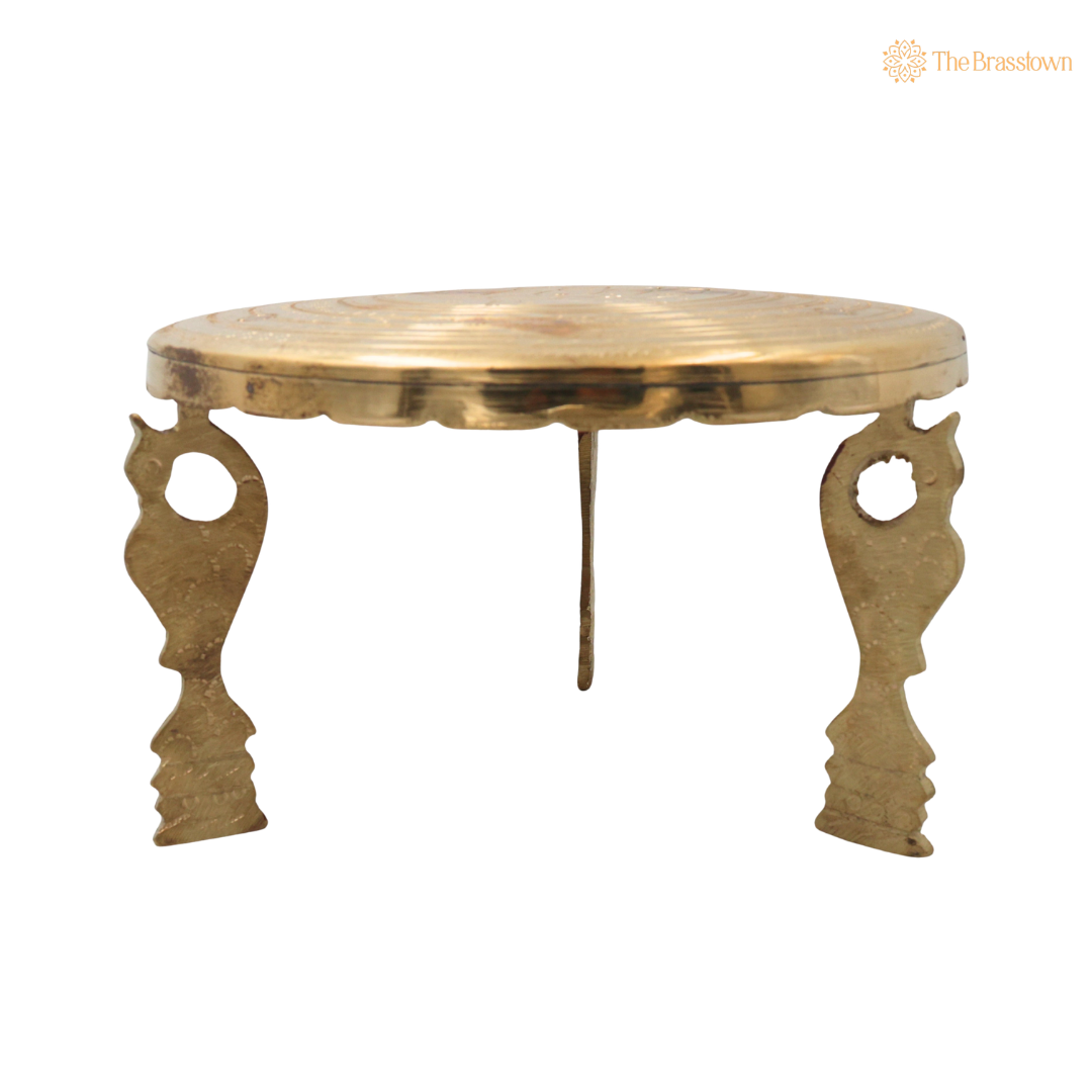 Round Brass Pooja Stand Chowki – Traditional Peetham Singhasan Circular Idol Display Base for God Idols, Diya, Urli &amp; Temple Décor 5.5 Inch