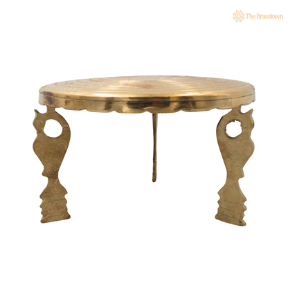 Round Brass Pooja Stand Chowki – Traditional Peetham Singhasan Circular Idol Display Base for God Idols, Diya, Urli &amp; Temple Décor 5.5 Inch