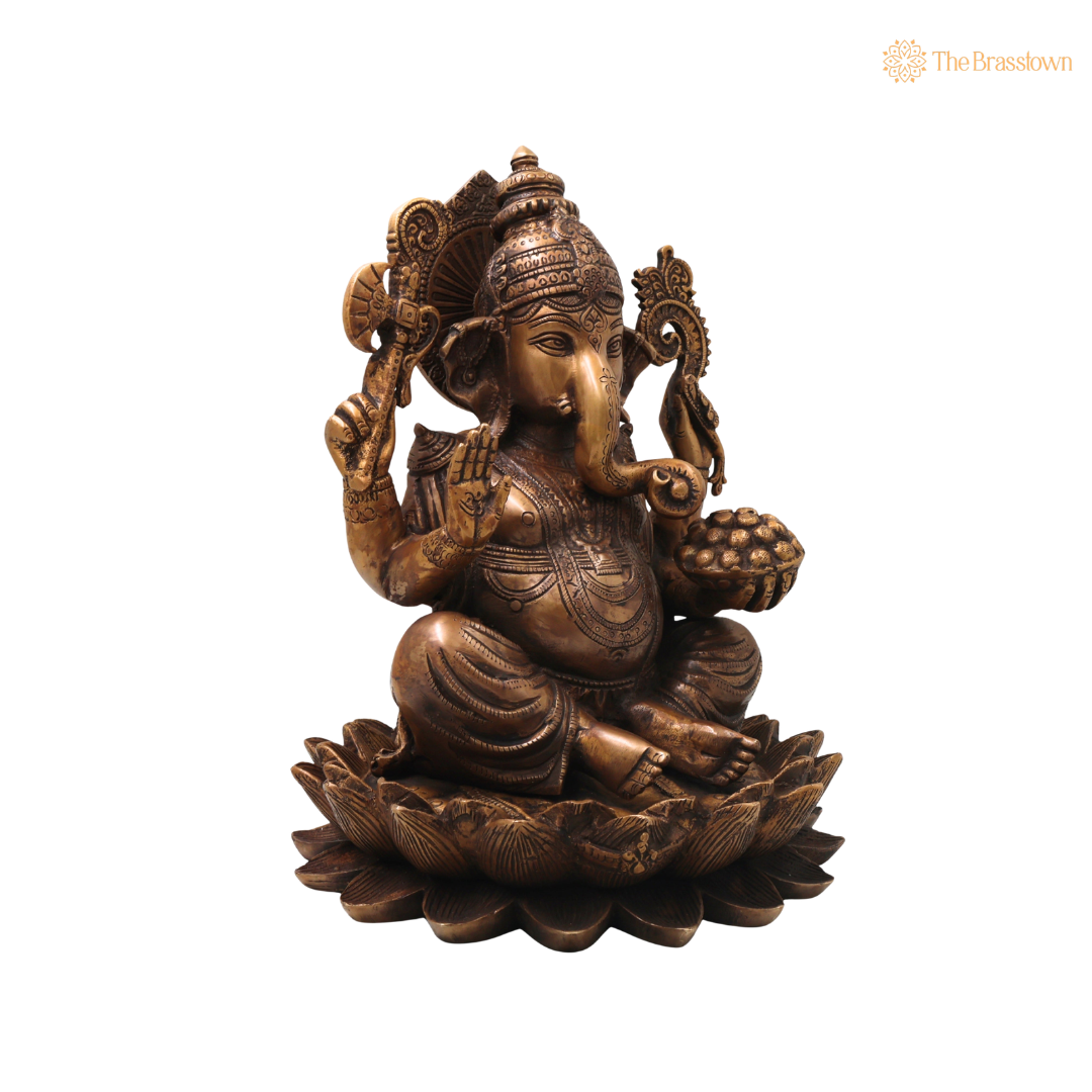 Brass Ganesha Ganapati Vinayaka Idol – Traditional Chola Style Ganapati Vinayaka Murti for Pooja, Home Mandir, Décor &amp; Gifting 13 Inch
