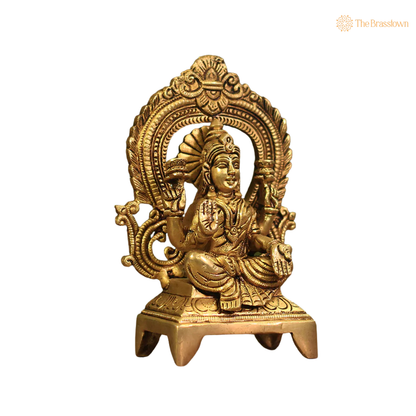 Handcrafted Brass Laxmi Idol 6.5 Inch closeup – intricate craftsmanship