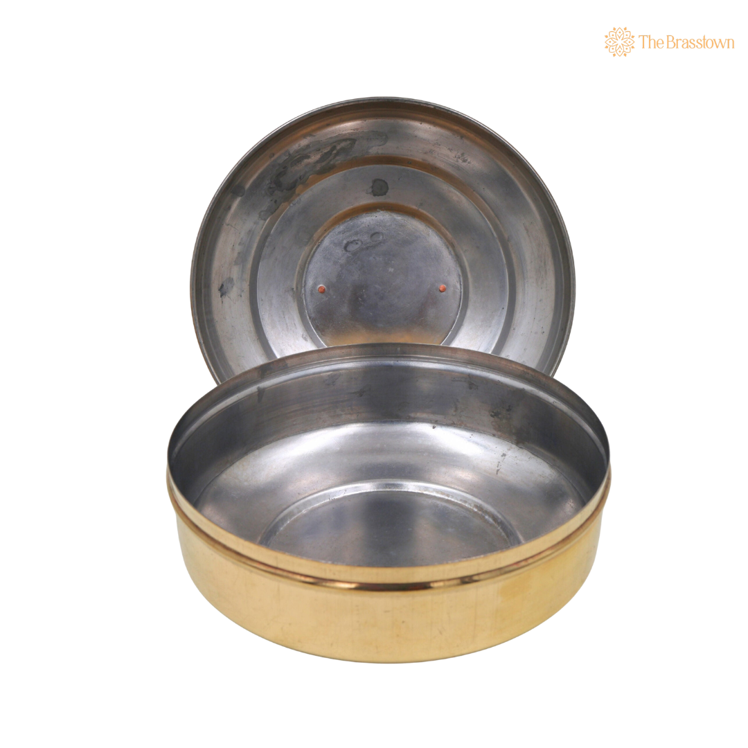 Brass Prasad Box – Traditional Peetal Naivedya Patra, Pooja Dabba &amp; Prasadam Offering Container for Temple, Mandir &amp; Home Worship 4.5 Inch
