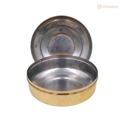 Brass Prasad Box – Traditional Peetal Naivedya Patra, Pooja Dabba &amp; Prasadam Offering Container for Temple, Mandir &amp; Home Worship 4.5 Inch