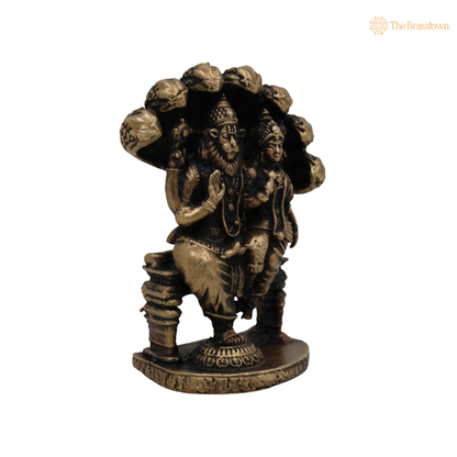 Brass Lakshmi Narasimha Idol with Naag – Laxmi Narasimha Murti, Peetal Narasimha Vigraham for Puja, Home Mandir &amp; Spiritual Décor with 2.5 Inch