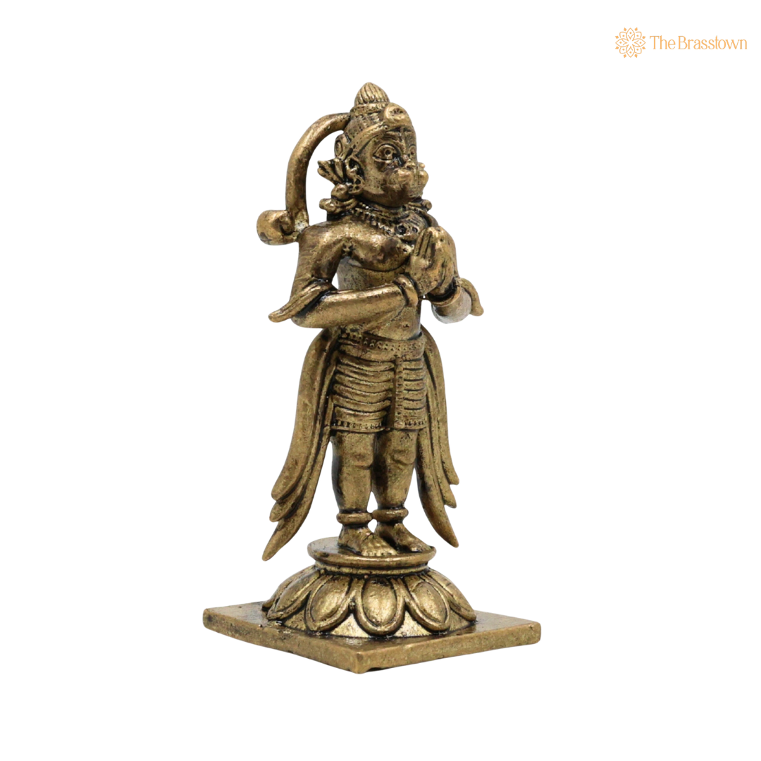 Handcrafted Brass Hanuman Idol 2.5 Inch closeup – intricate craftsmanship