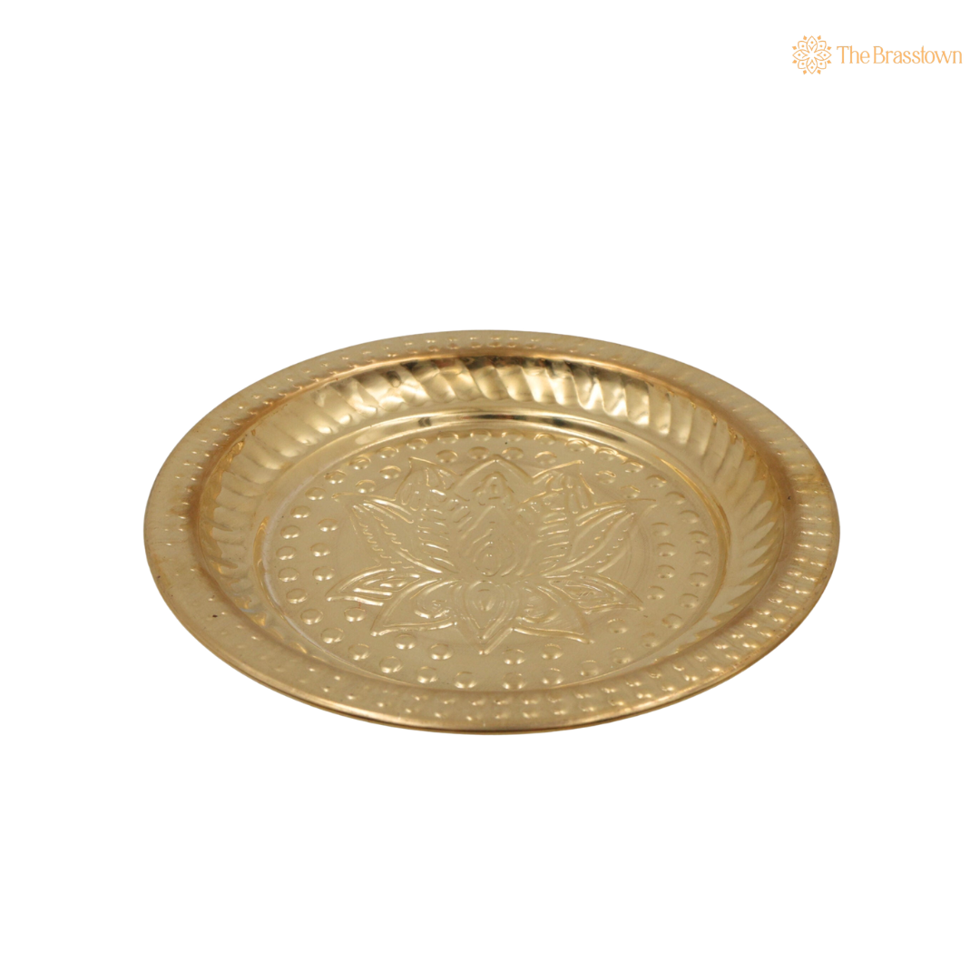 Handcrafted Brass Pooja Thali – Traditional Peetal Aarti Plate (Pital Puja Thambalam) for Hindu Worship &amp; Temple Rituals 1 Inch