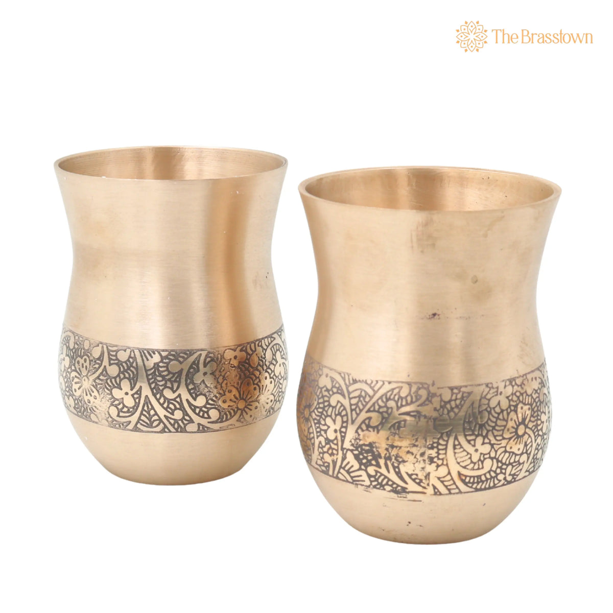Bronze Glass Set of 2 – Handcrafted Traditional Indian Drinkware Pair for Pooja, Home Decor &amp; Gifting 4 Inch 3