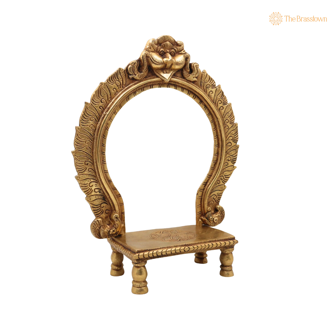 Brass Chowki with Prabhavali 14.5 Inch side view – antique finish detail