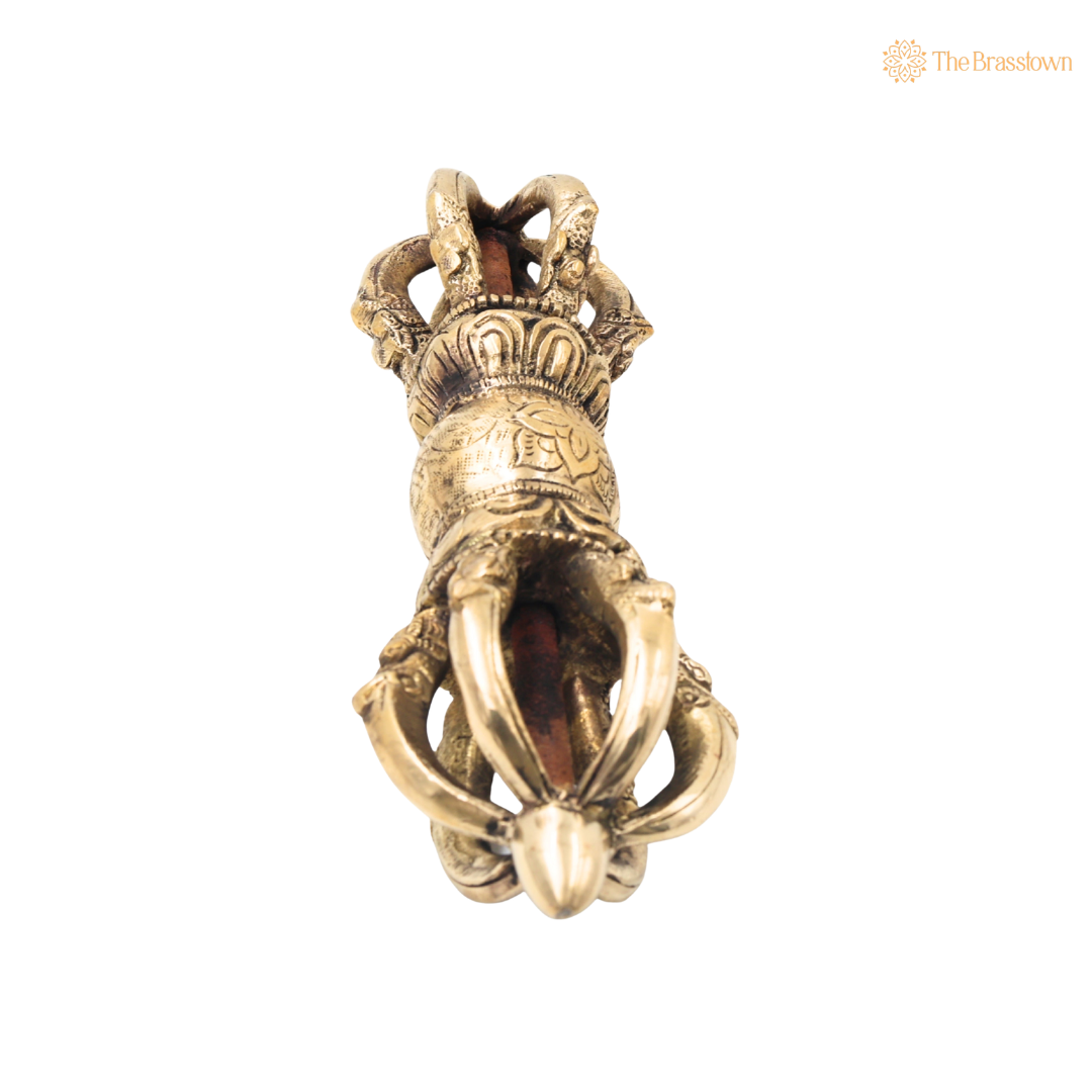 Brass Dorje / Vajra Idol – Tibetan Thunderbolt Scepter for Puja &amp; Spiritual Décor 3 Inch