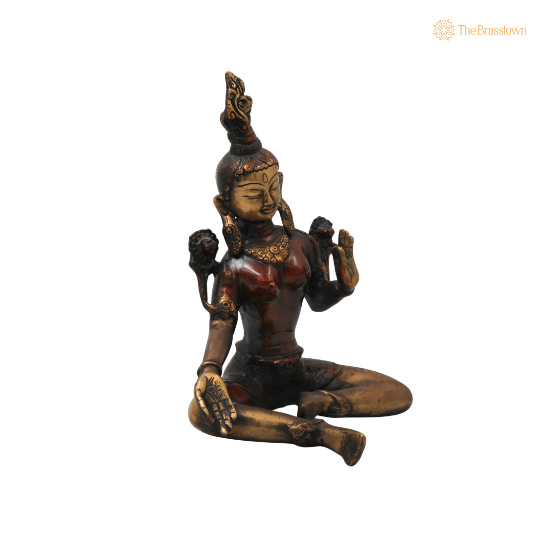 Brass Sitting Tara Devi Idol – Handcrafted Traditional Unique Style Tara Maa Murti for Pooja, Home Mandir, Spiritual Décor &amp; Gifting 11 Inch