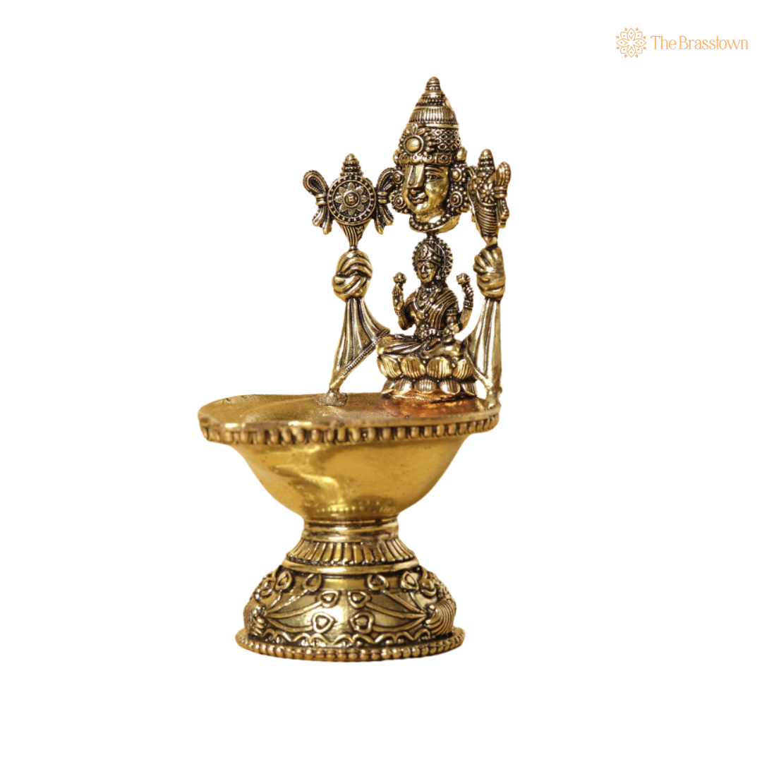 Brass Tirupati Balaji &amp; Lakshmi 5.5 Inch closeup – intricate craftsmanship