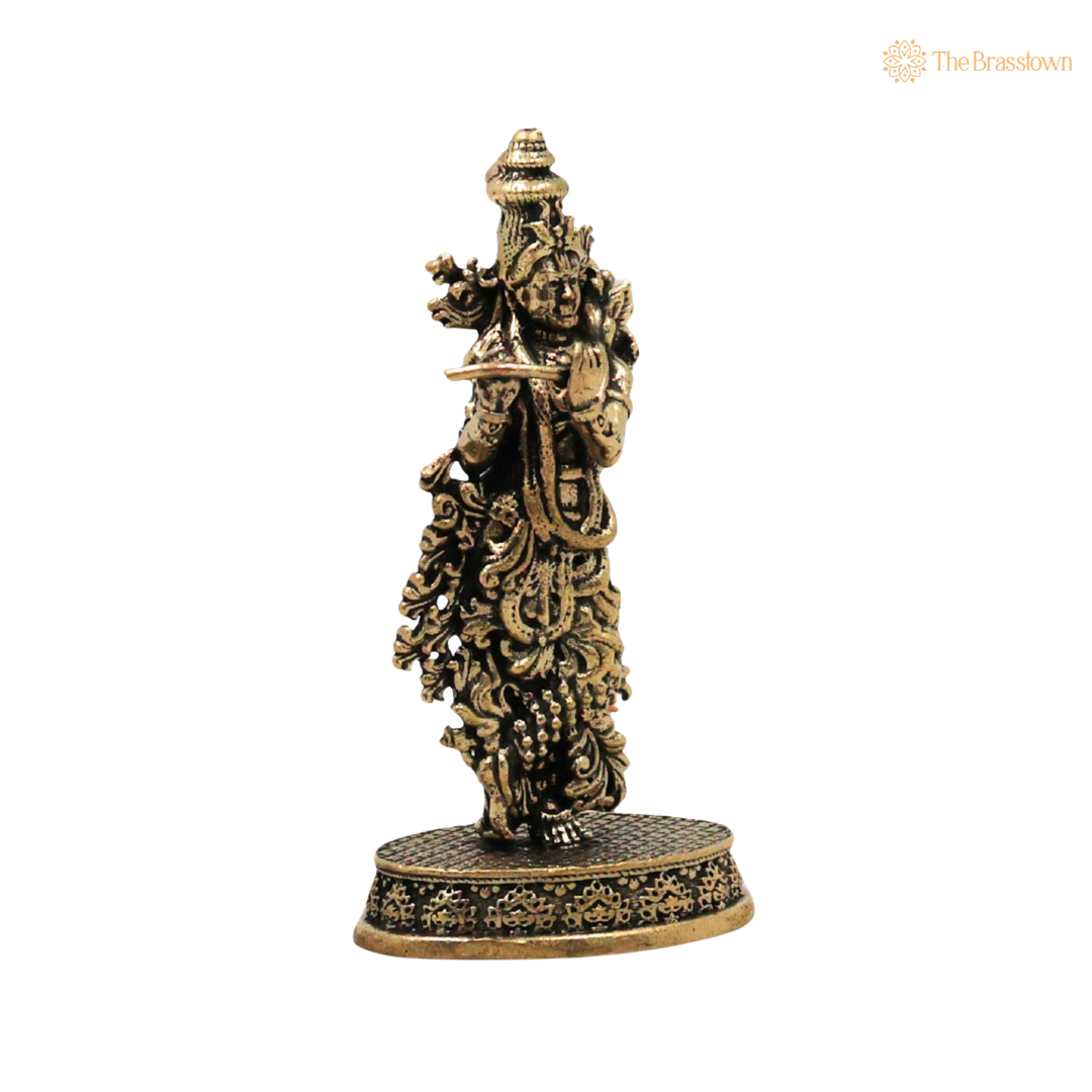 Brass Krishna Idol 3 Inch closeup – intricate craftsmanship