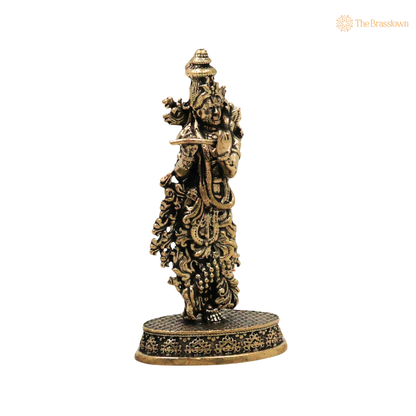 Brass Krishna Idol 3 Inch closeup – intricate craftsmanship
