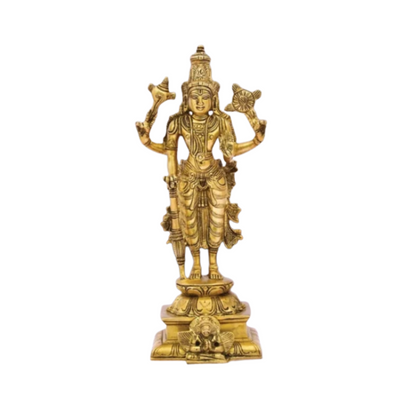 Handcrafted Brass Vishnu Idol 9 Inch closeup – intricate craftsmanship