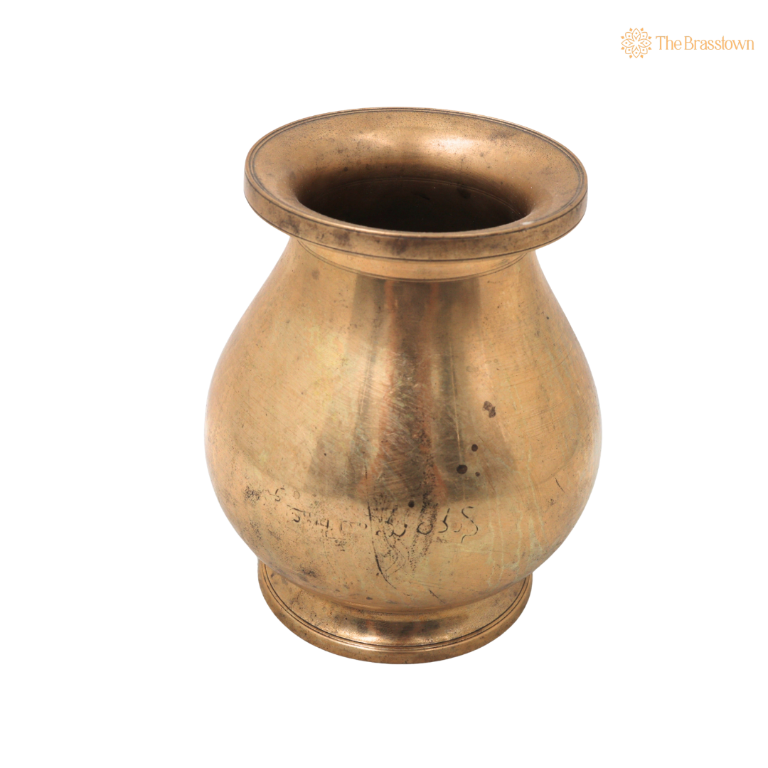 Handcrafted Brass Lota Kalash Jal Patra For Pooja – Traditional Pital Gangajali Kamandal for Puja, Ganga Jal Storage, Rishi Muni Kalash &amp; Hindu Rituals 5 Inch