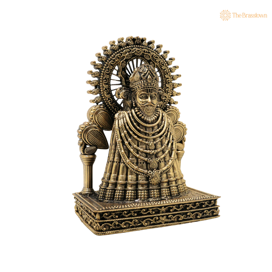 Brass Khatu Shyam Idol – Shyam Baba Murti for Puja, Home Mandir &amp; Spiritual Décor 5 Inch