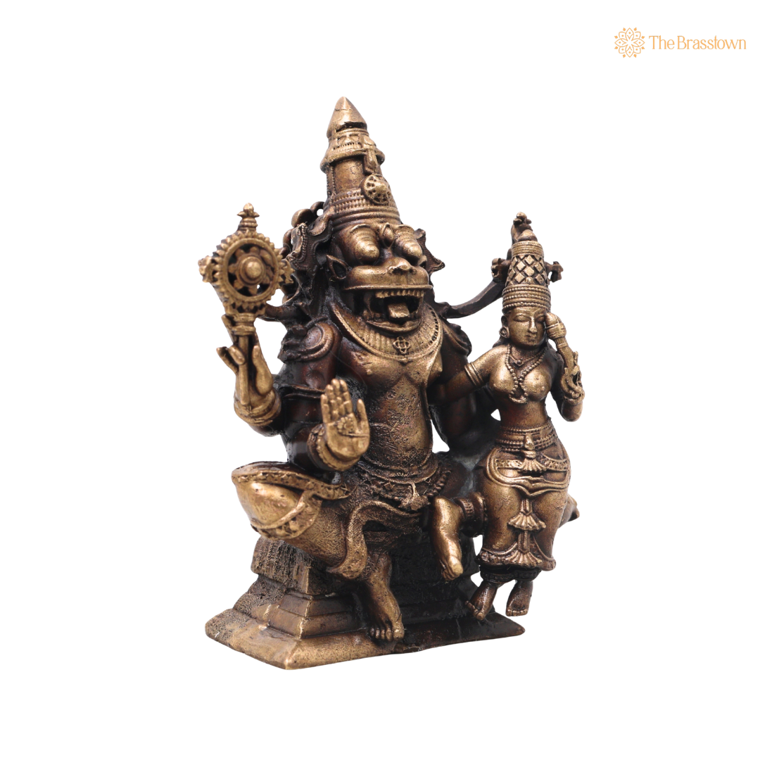 Brass Lakshmi Narasimha Idol – Traditional Narahari Swamy Murti for Pooja, Home Mandir, Spiritual Décor &amp; Gifting 5 Inch