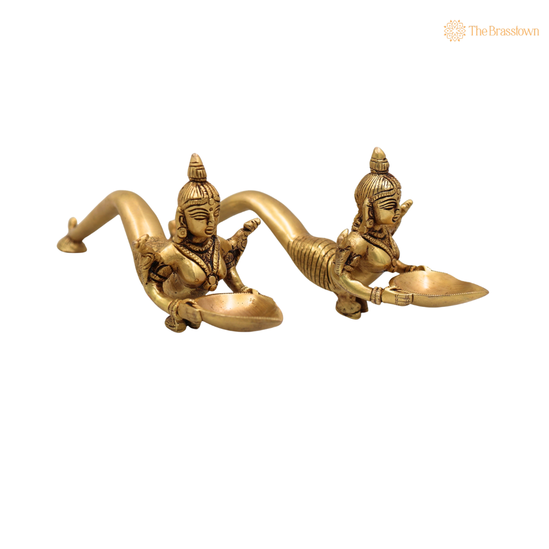 Brass Handcrafted Aarti Diya set of 2 – Traditional Pooja Oil Lamp (Peetal Deepak) for Aarti, Puja &amp; Home Mandir Décor 3 Inch