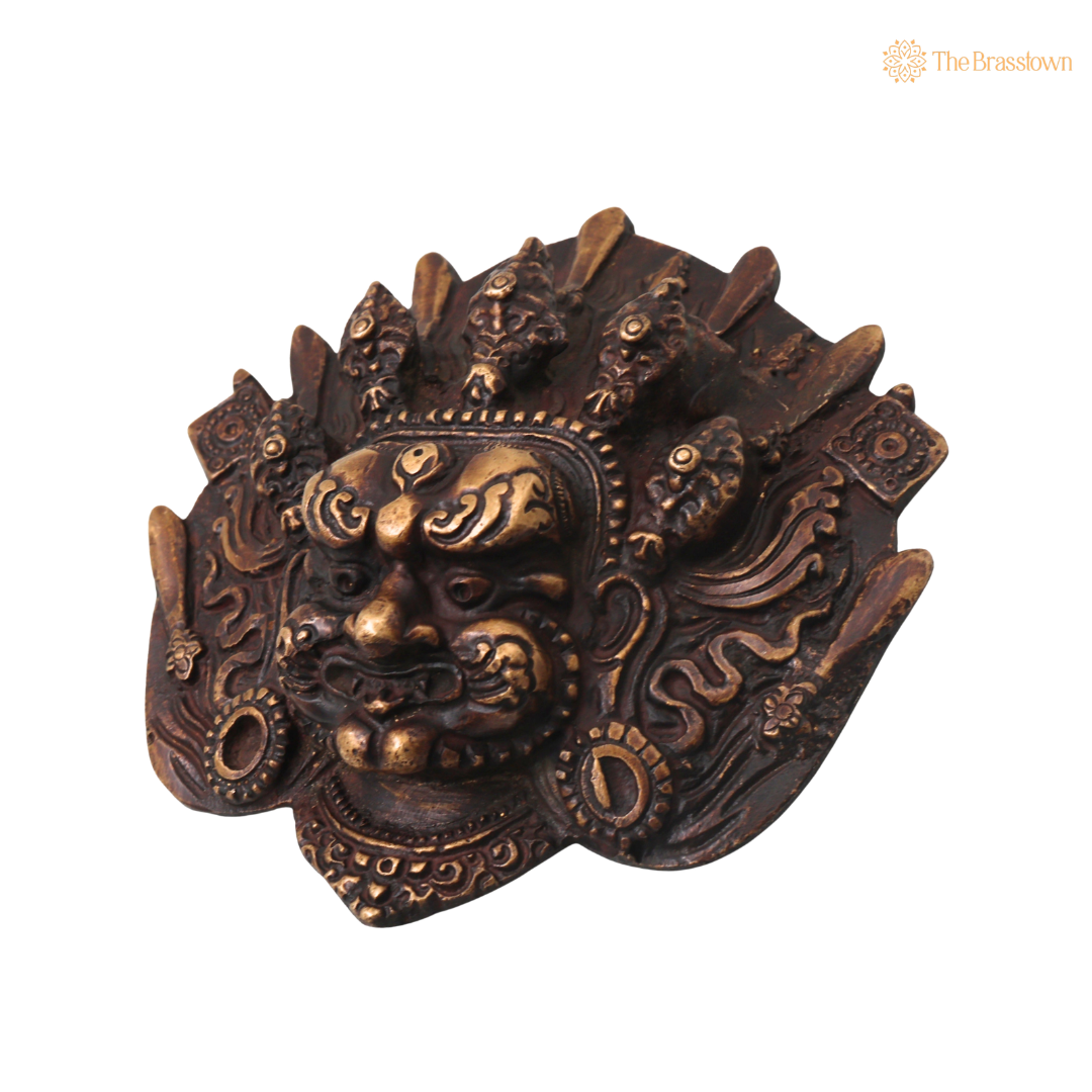 Brass Kala Bhairava Face Mask Wall Hanging – Traditional Bhairav Mukh Wall Décor for Pooja, Vastu, Temple &amp; Spiritual Gifting 5 Inch