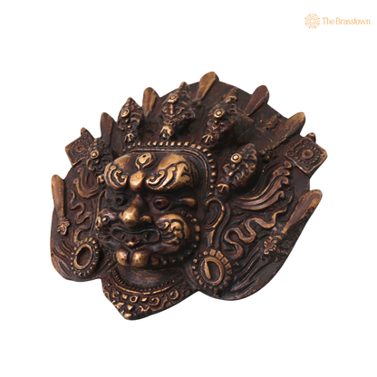 Brass Kala Bhairava Face Mask Wall Hanging – Traditional Bhairav Mukh Wall Décor for Pooja, Vastu, Temple &amp; Spiritual Gifting 5 Inch