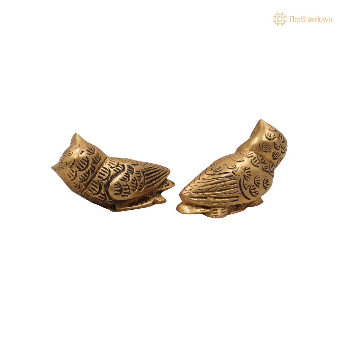 Handcrafted Brass Owl Idol for vastu (set of 2) – Decorative Owl Statue for Home Décor &amp; Spiritual Spaces 3 Inch