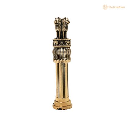 Brass Handcrafted Ashoka Stambh Idol – Traditional National Emblem Lion Capital Decorative Showpiece for Home &amp; Office Décor 6 Inch