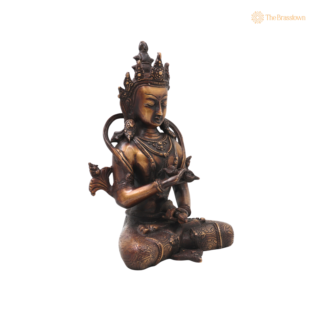 Brass Vajrasattva Idol Murti – Handcrafted Dorje Sempa Buddhist Murti for Pooja, Meditation, Home Décor &amp; Spiritual Gifting 11 Inch