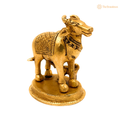 Brass Cow and Calf Figurine 4 Inch