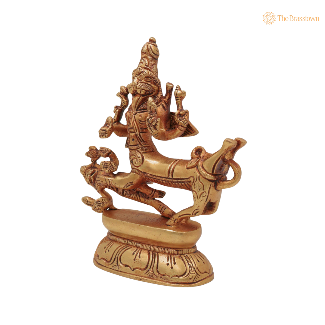 Brass Shiva Sharabha Avatar Idol 5.5 Inch closeup – intricate craftsmanship