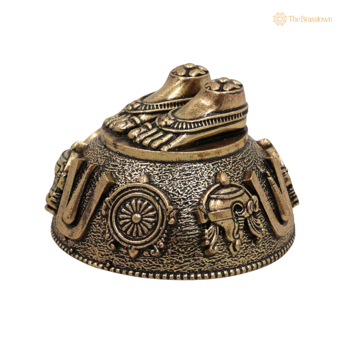 Brass Balaji Charan Paduka Idol 1 Inch closeup – intricate craftsmanship