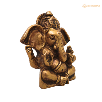 Handcrafted Brass Ganpati Bappa Idol – Ganesha Murti for Puja, Home Mandir &amp; Décor 3.5 Inch