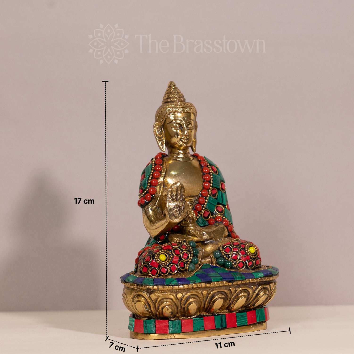 Blessing Buddha in Brass Stonework