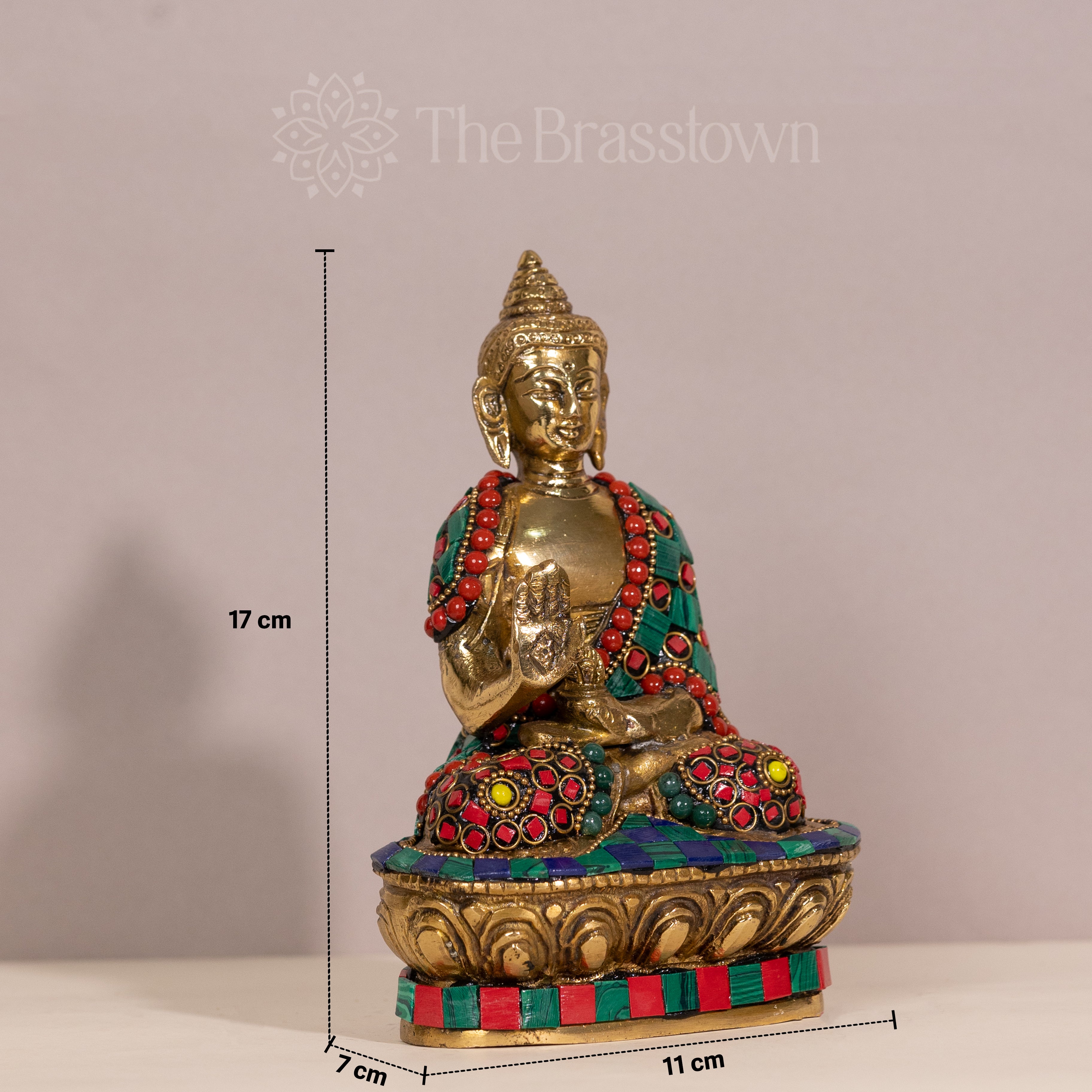 Blessing Buddha in Brass Stonework