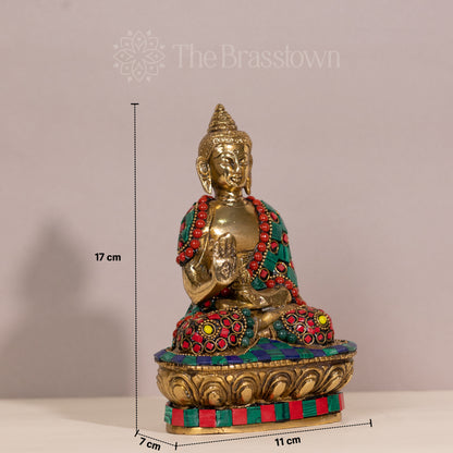 Blessing Buddha in Brass Stonework