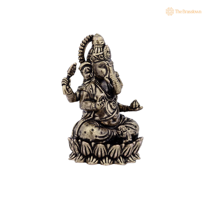 Handcrafted Brass Ganesh Idol 2 Inch closeup – intricate craftsmanship