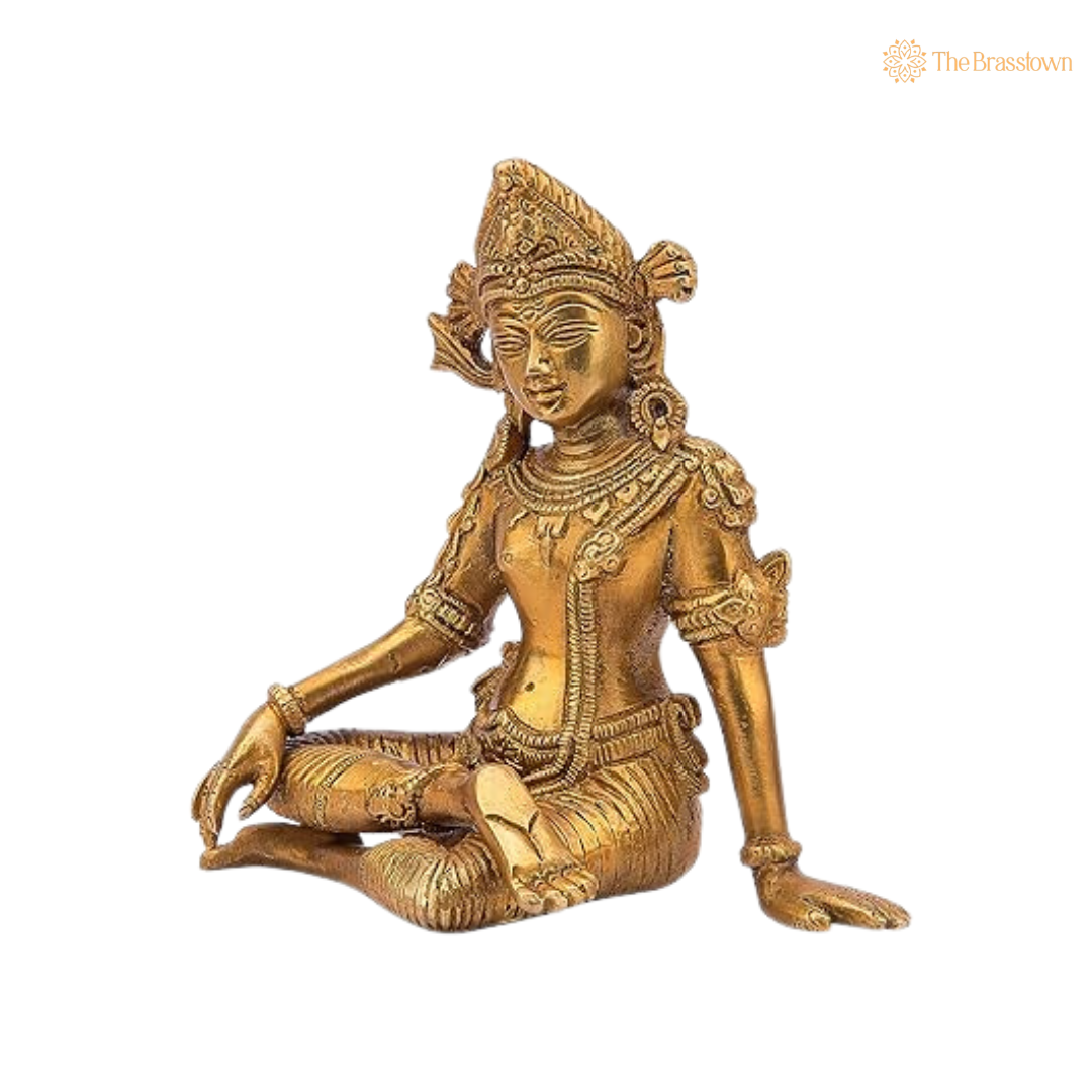 Antique Brass Lord Indra Statue 6 Inch closeup – intricate craftsmanship