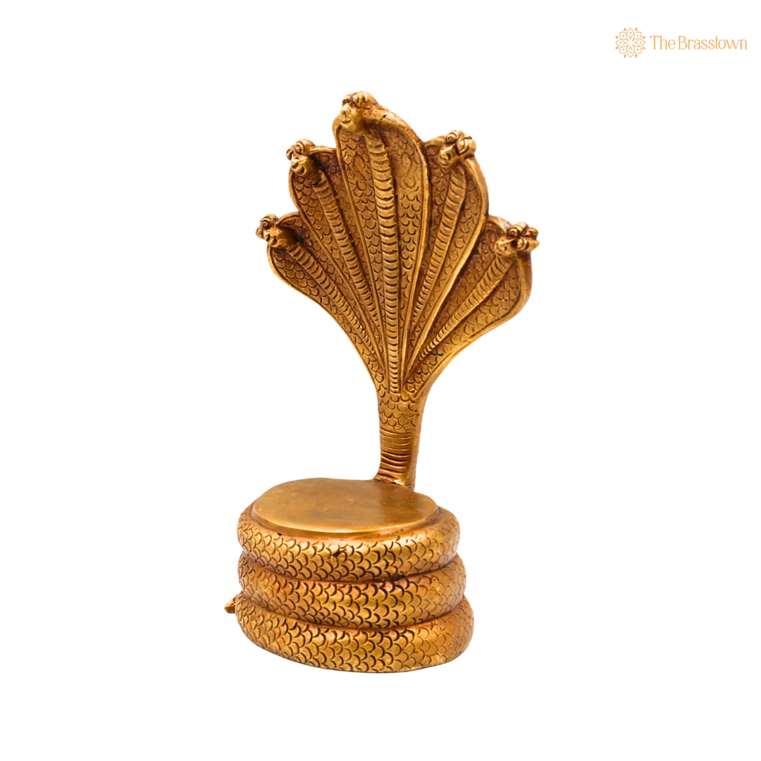 Brass Sheshnag Singhasan with Five 10.5 Inch closeup – intricate craftsmanship