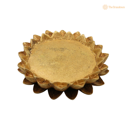 Handcrafted Brass Lotus Shaped Pooja Chowki – Sacred Plate/Stand for Kalash &amp; Deity Idol 2 Inch