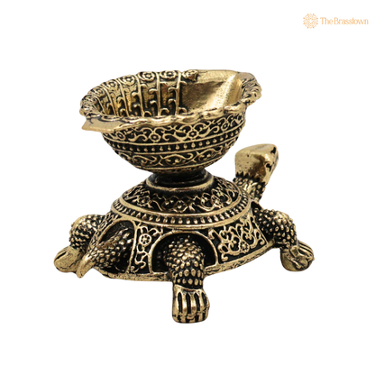 Brass Superfine Designer Tortoise Lamp – Decorative Puja Oil Lamp for Home Mandir &amp; Spiritual Décor 1.5 Inch