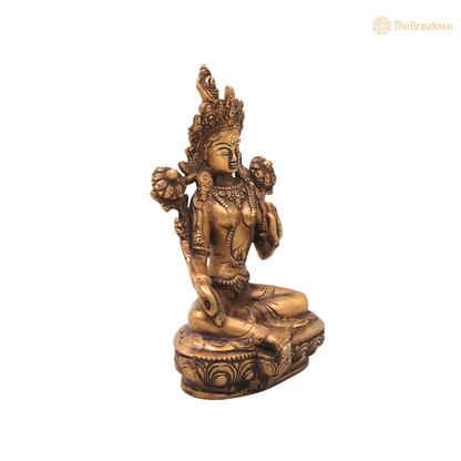 Brass Tara Devi Idol – Handcrafted Traditional Chola Style Tara Maa Murti for Pooja, Home Mandir, Spiritual Décor &amp; Gifting 8.5 Inch